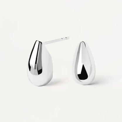 Teardrop Shaped Mini Stud Earrings, Silver 1