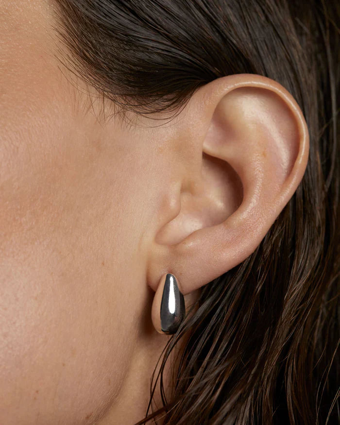 Teardrop Shaped Mini Stud Earrings, Silver 2