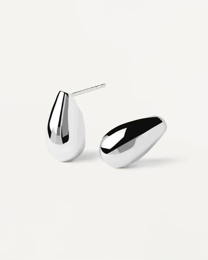 Teardrop Shaped Mini Stud Earrings, Silver