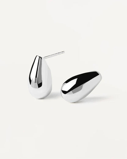 Teardrop Shaped Mini Stud Earrings, Silver 3