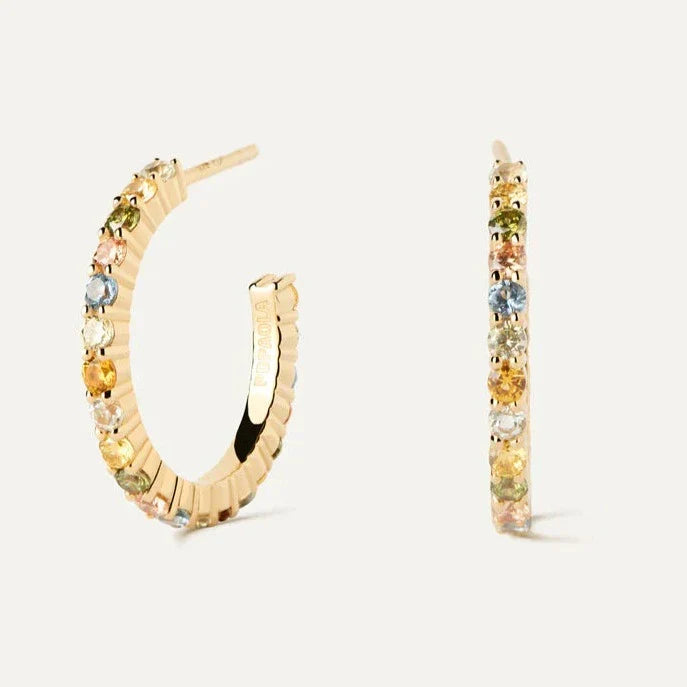 Colorful Radiance: Multi Gemstone Gold Hoop Earrings