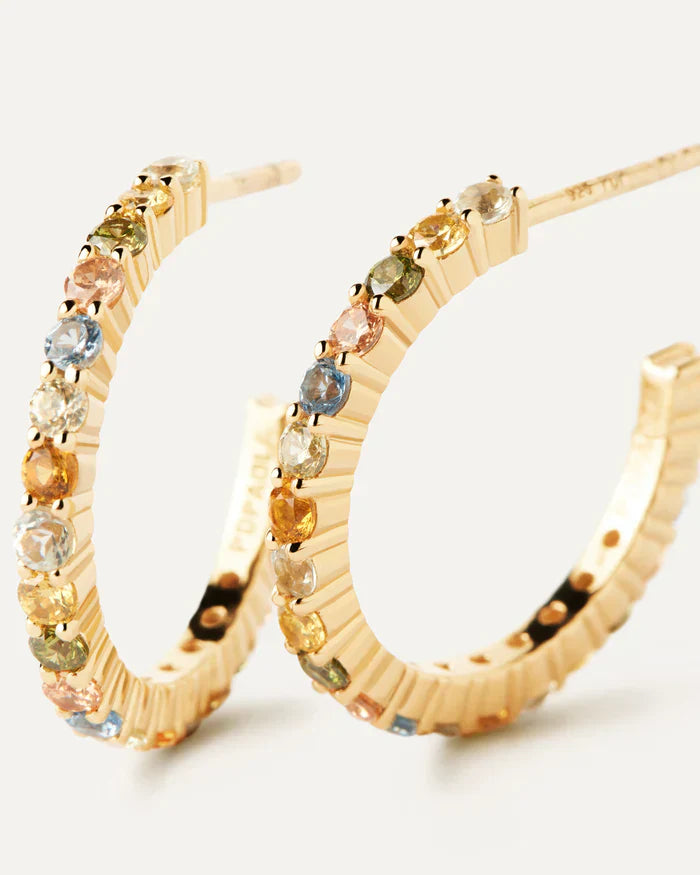 Colorful Radiance: Multi Gemstone Gold Hoop Earrings