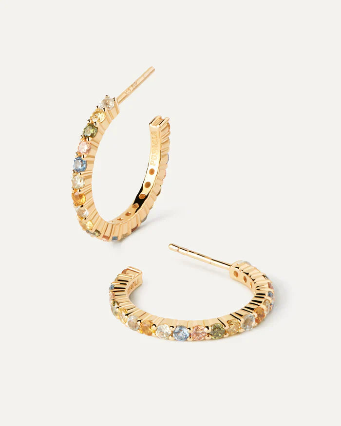 Colorful Radiance: Multi Gemstone Gold Hoop Earrings