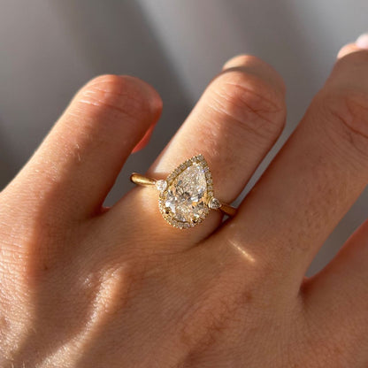 Halo & Three Stone-Pear Lab Grown Diamond Engagement Ring