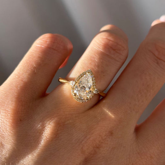 Halo & Three Stone-Pear Lab Grown Diamond Engagement Ring