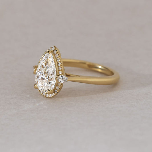 Halo & Three Stone-Pear Lab Grown Diamond Engagement Ring