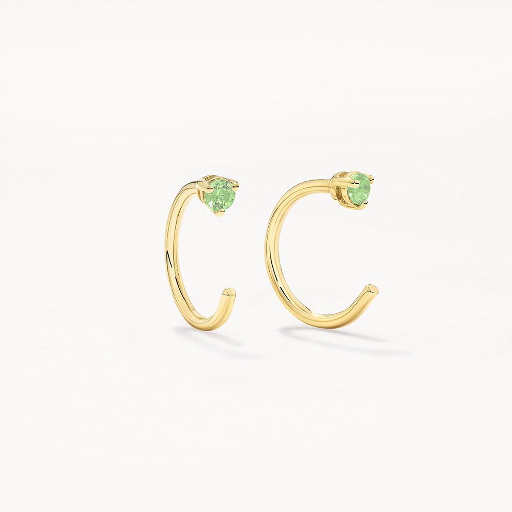 Elegant 0.06 TCW Round Peridot Gemstone Open Hoop Earrings