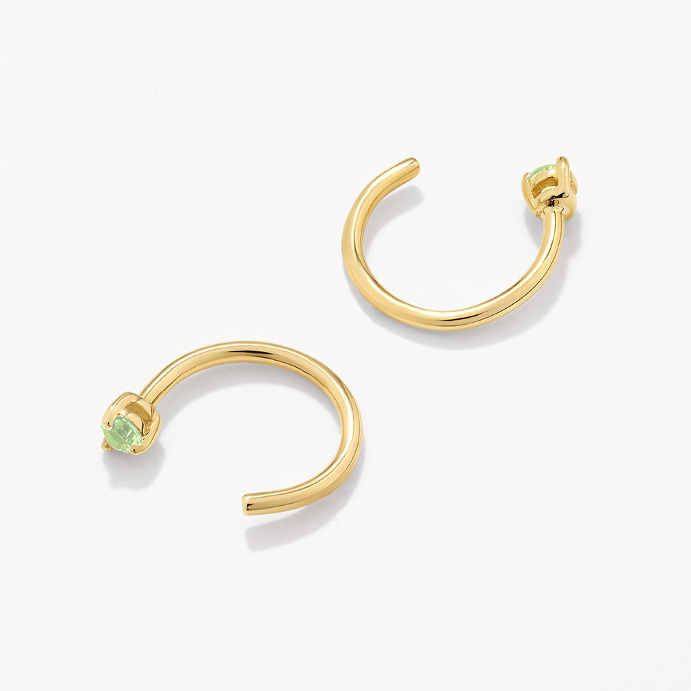 Elegant 0.06 TCW Round Peridot Gemstone Open Hoop Earrings