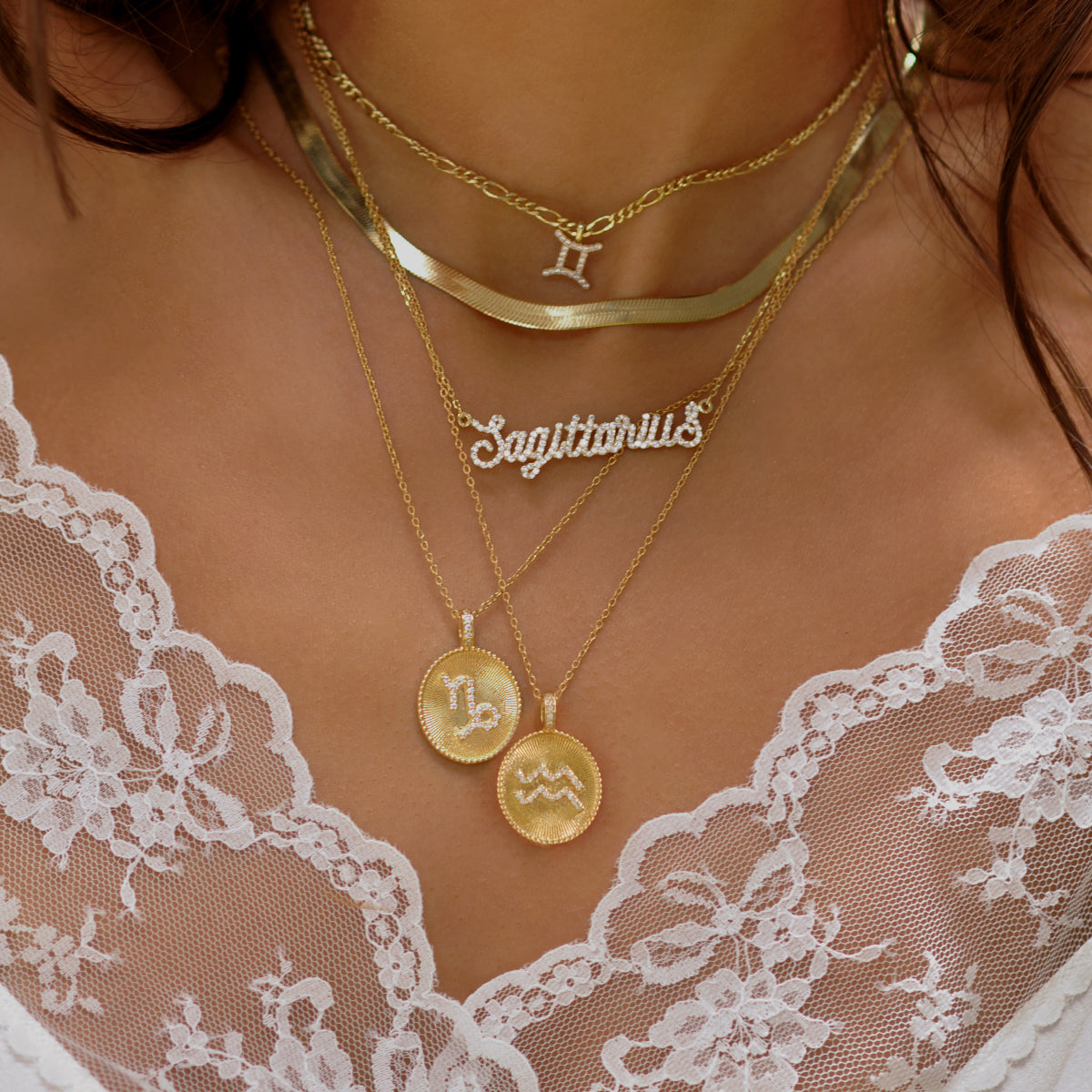 0.25 TCW Round Lab-Grown Diamond Zodiac Name Necklace Collection