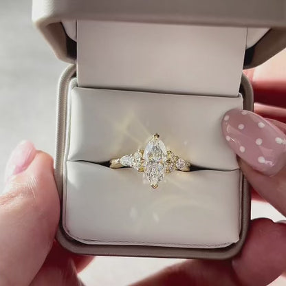 Cluster-Marquise Cut Lab Grown Diamond Engagement Ring