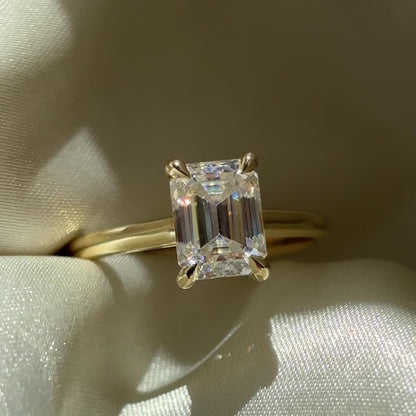 Hidden Halo Cathedral- 2.2 CT Emerald Moissanite Engagement Ring