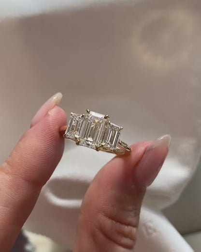 Three Stone-Emerald Lab Grown Diamond Engagement Ring