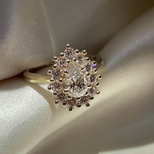 Halo- 0.8 CT Pear Moissanite Engagement Ring