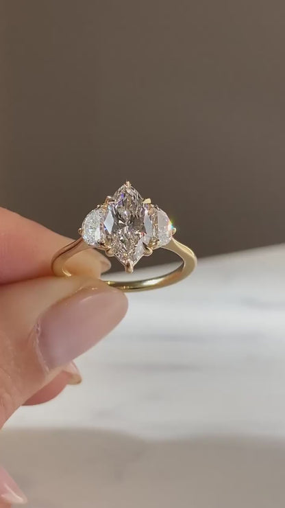 Three Stone-Marquise Lab Grown Diamond Engagement Ring