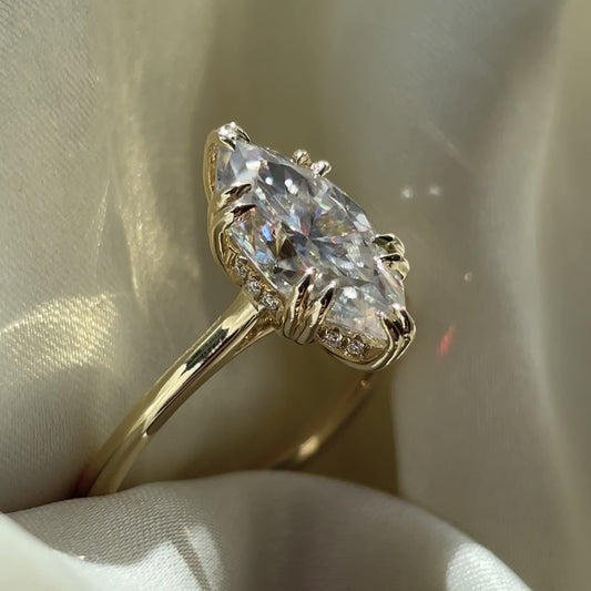 Hidden Halo & Double Prong-Marquise Lab Grown Diamond Engagement Ring