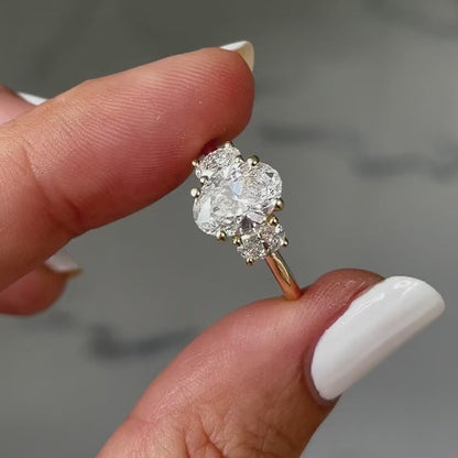 Three Stone with Hidden Details-Oval Lab Grown Diamond Engagement Ring