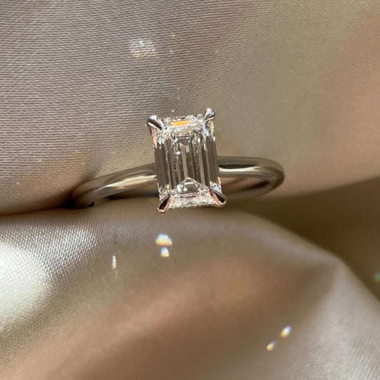 Hidden Halo-Emerald Lab Grown Diamond Engagement Ring