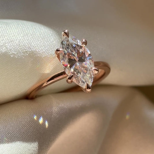Solitaire Six Prong- 2.4 CT Marquise Moissanite Engagement Ring
