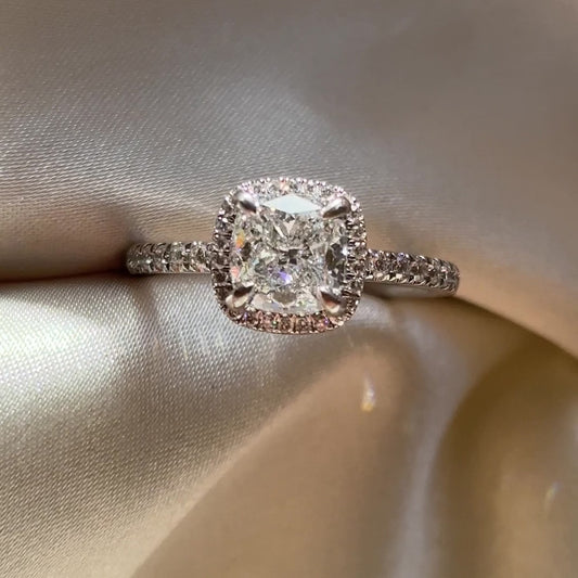 Halo- 1.5 CT Cushion Moissanite Engagement Ring