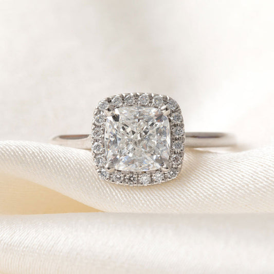 Halo-1.0 Cushion Lab Grown Diamond Engagement Ring