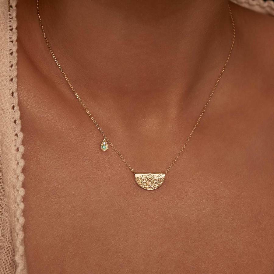 0.09 TCW Round Topaz Lab-Made Diamond Necklace with Gold Filigree Pendant 5