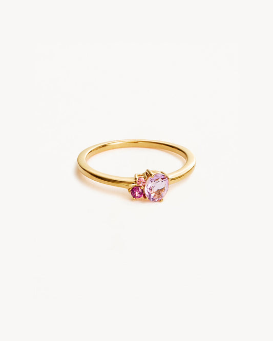 1.0 CT Oval Pink Amethyst and Lab Grown Diamond Gold Ring