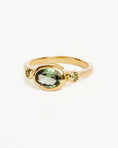 Load image into Gallery viewer, 1.0 CT Oval Green Topaz Lab Grown Diamond Three Stone Bezel Engagement Ring
