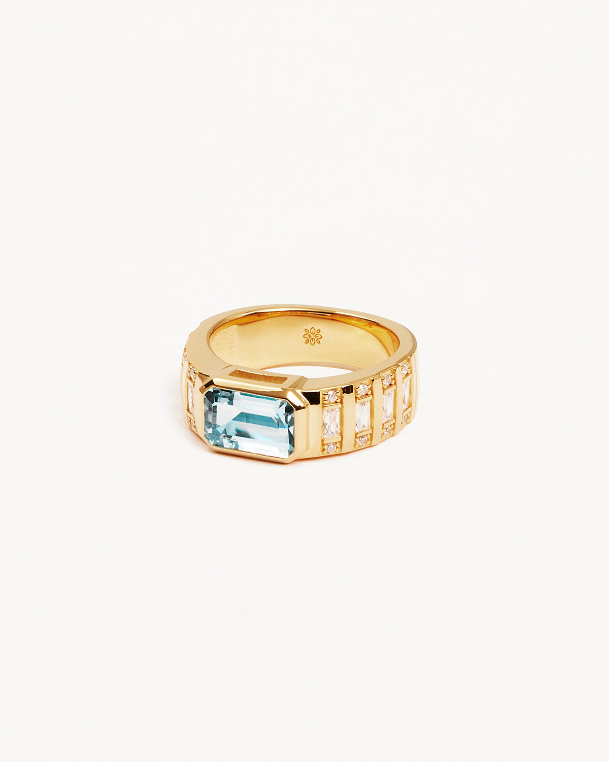 1.0CT Emerald-Cut Blue Topaz and Lab Grown Diamond Engagement Ring 1