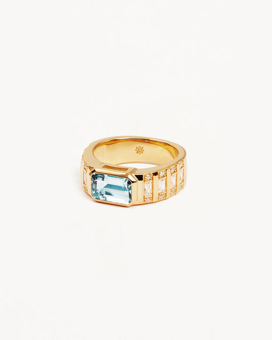 1.0CT Emerald-Cut Blue Topaz and Lab Grown Diamond Engagement Ring