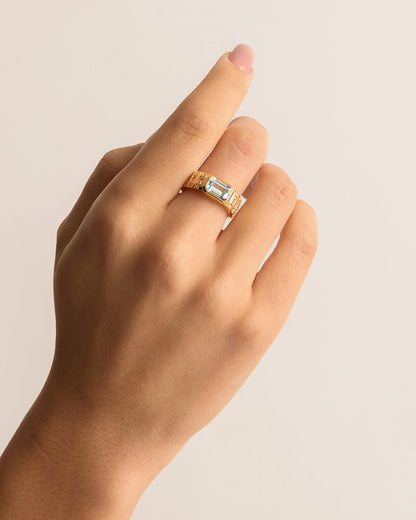 1.0CT Emerald-Cut Blue Topaz and Lab Grown Diamond Engagement Ring 2
