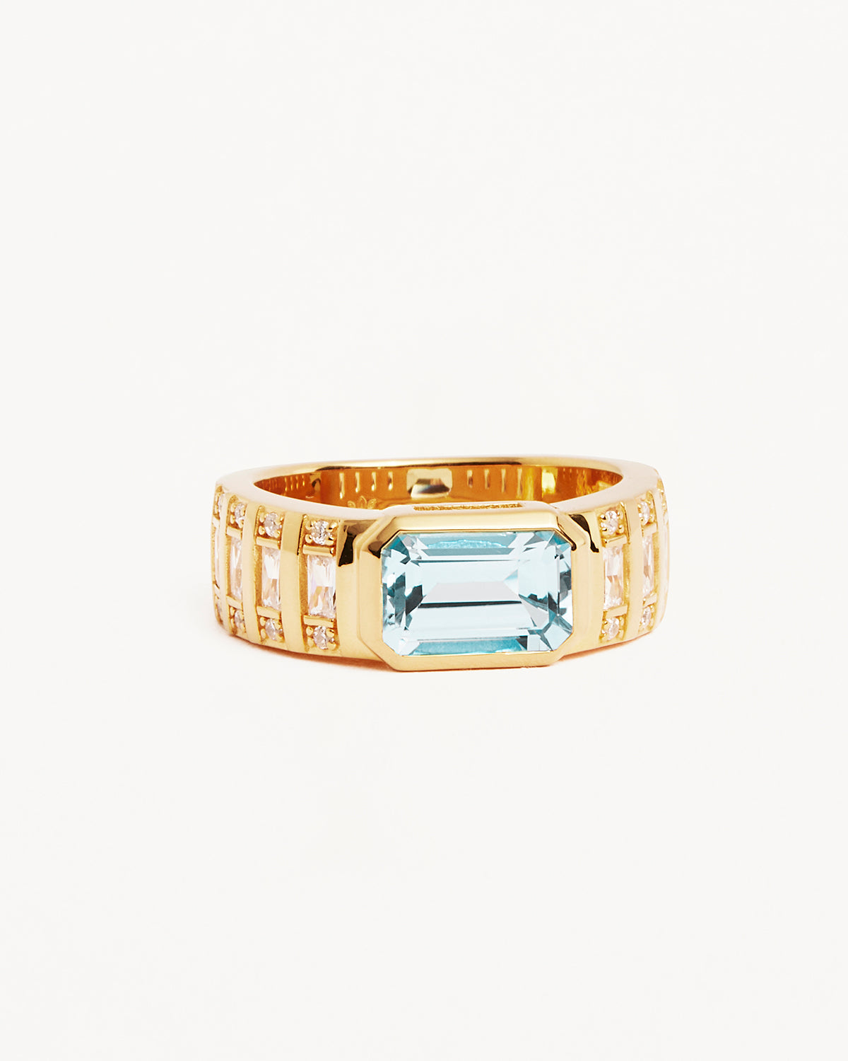 1.0CT Emerald-Cut Blue Topaz and Lab Grown Diamond Engagement Ring