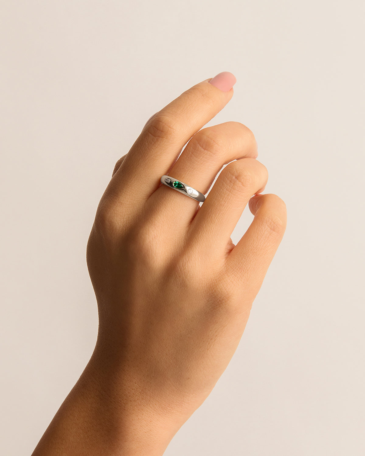 Elegant Lab-Made Diamond Wedding Band with Green Pear Emeralds