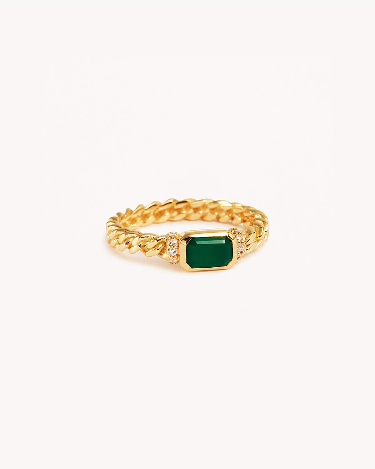 1.0 CT Emerald Cut Green Gemstone Gold Braided Ring 1