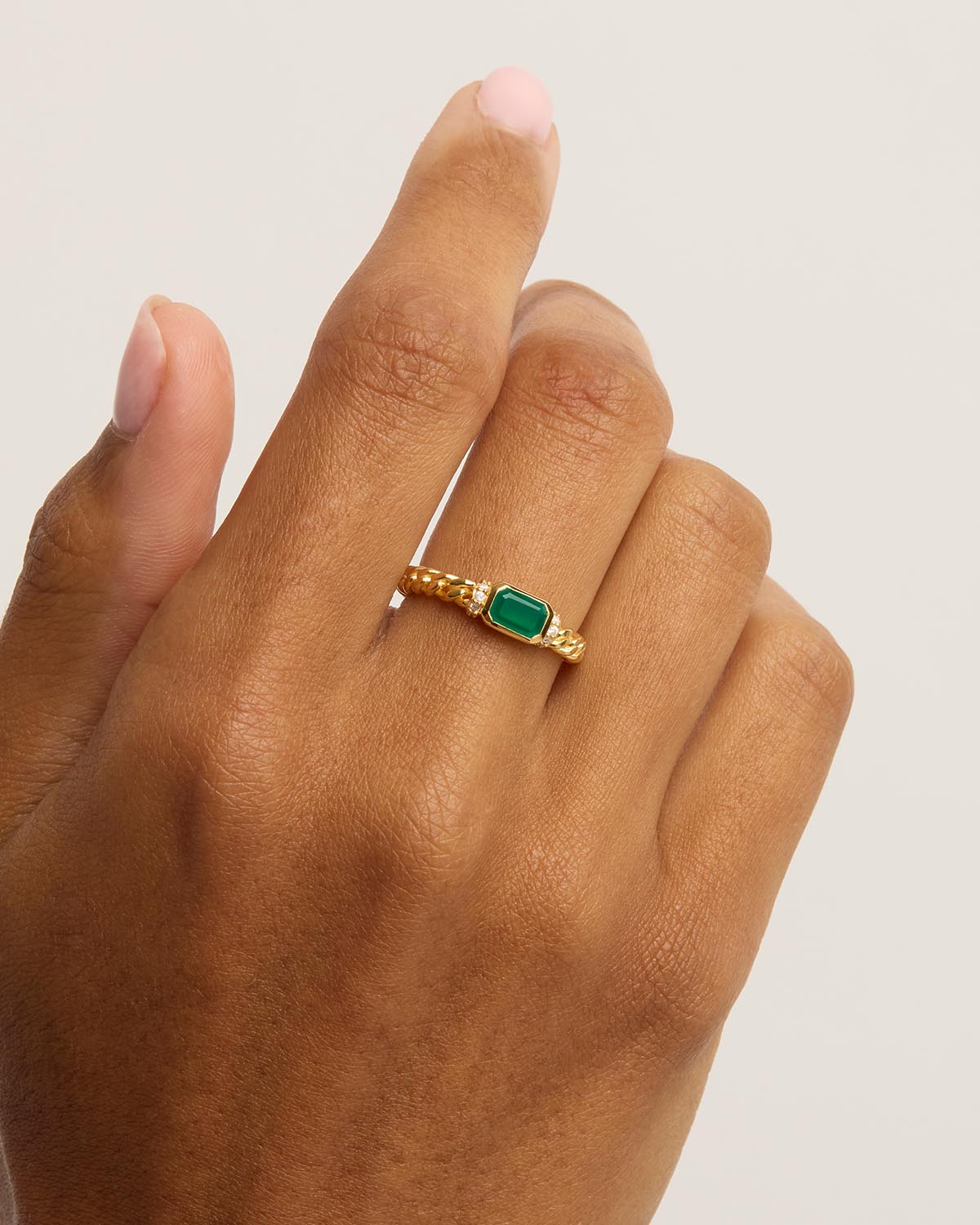 1.0 CT Emerald Cut Green Gemstone Gold Braided Ring