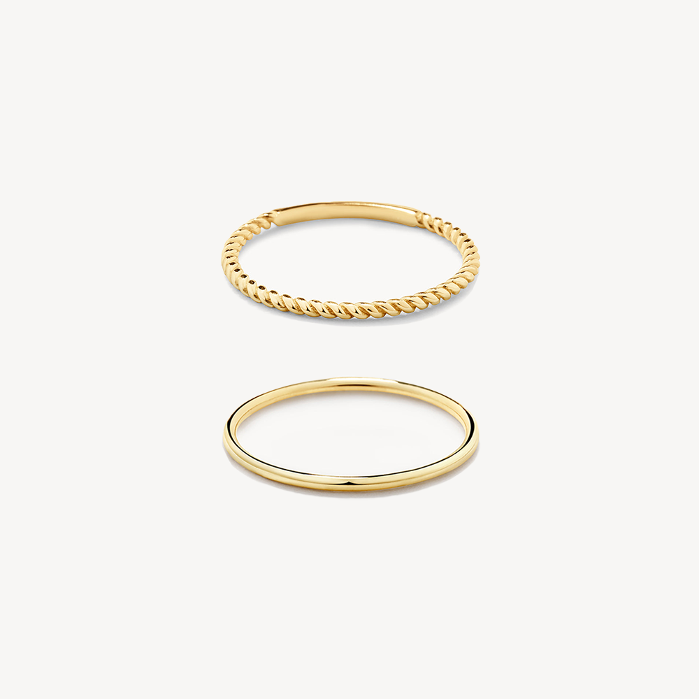 Elegant Gold Twist Ring Duo Set