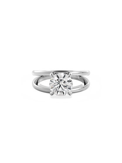 Solitaire & Double Band-Round Lab Grown Diamond Engagement Ring