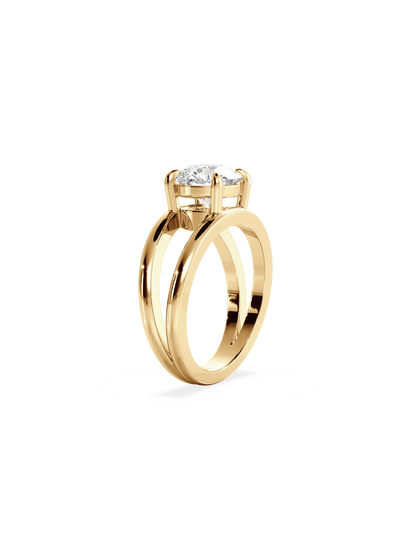 Solitaire & Double Band-Round Lab Grown Diamond Engagement Ring