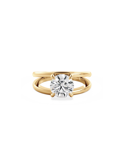 Solitaire & Double Band-Round Lab Grown Diamond Engagement Ring