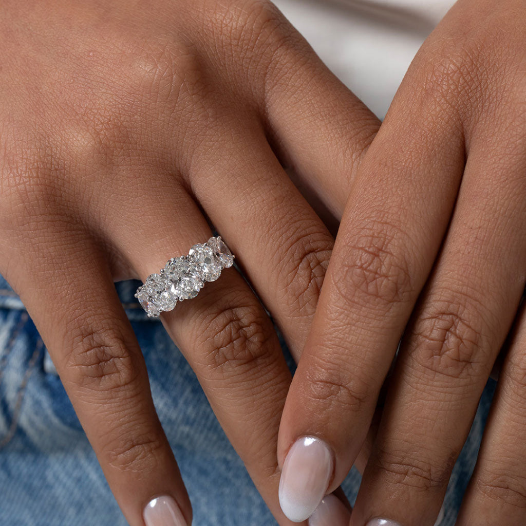 Five Stone-5.0 CT Oval Lab Grown Diamond Engagement Ring