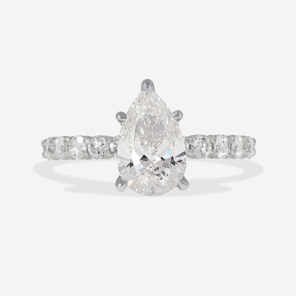 Pave-1.5 CT Pear Lab Grown Diamond Engagement Ring