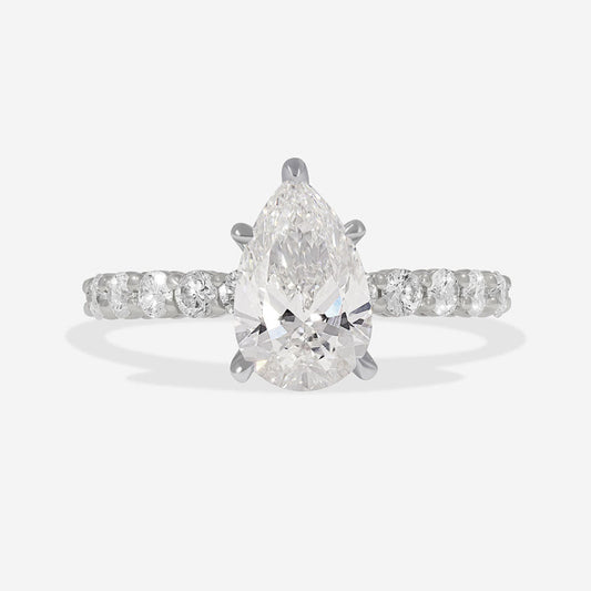 Pave-1.5 CT Pear Lab Grown Diamond Engagement Ring