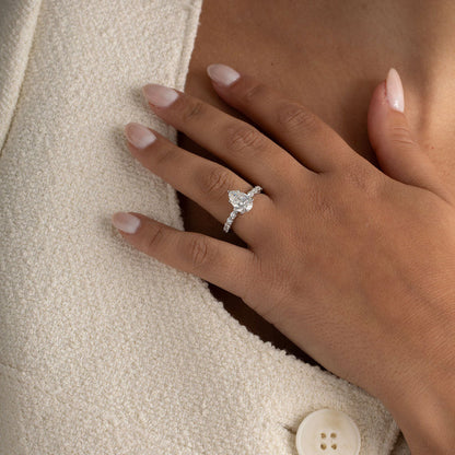 Pave-1.5 CT Pear Lab Grown Diamond Engagement Ring