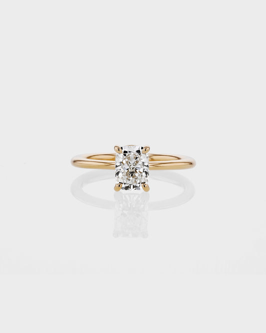 2.0 CT Cushion-Cut Lab Grown Diamond Gold Solitaire Ring