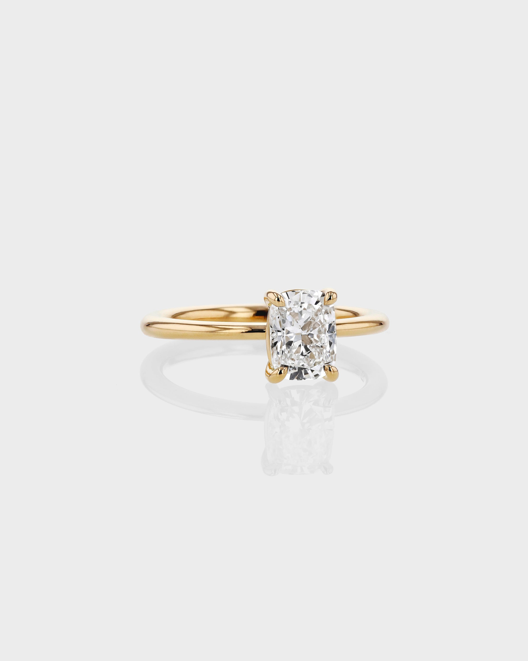 2.0 CT Cushion-Cut Lab Grown Diamond Gold Solitaire Ring