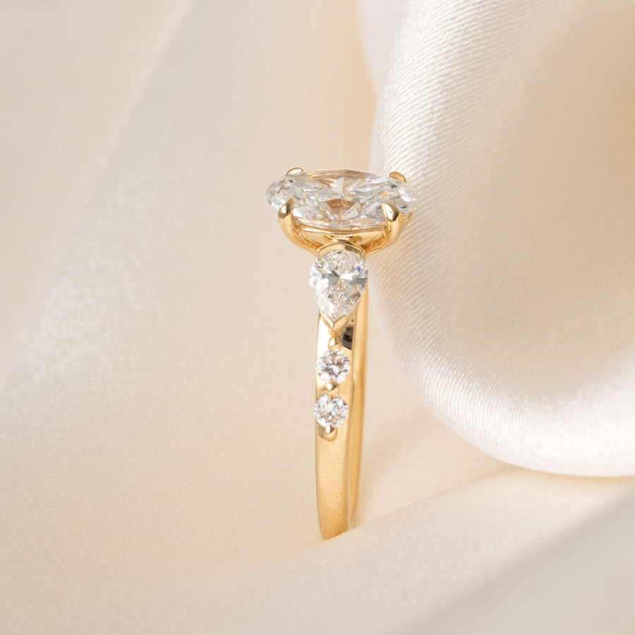 Three Stone & Dainty Pave-2.0 CT Oval Lab Grown Diamond Engagement Ring