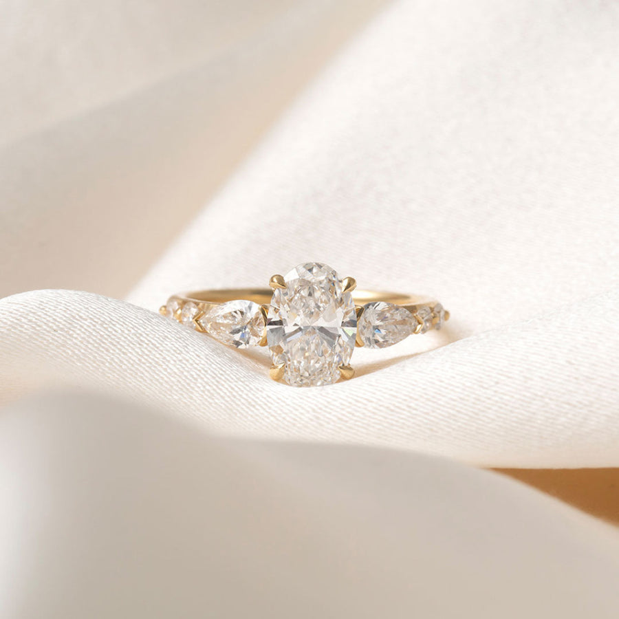 Three Stone & Dainty Pave-2.0 CT Oval Lab Grown Diamond Engagement Ring