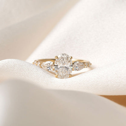 Three Stone & Dainty Pave-2.0 CT Oval Lab Grown Diamond Engagement Ring