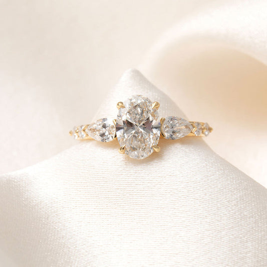 Three Stone & Dainty Pave-2.0 CT Oval Lab Grown Diamond Engagement Ring