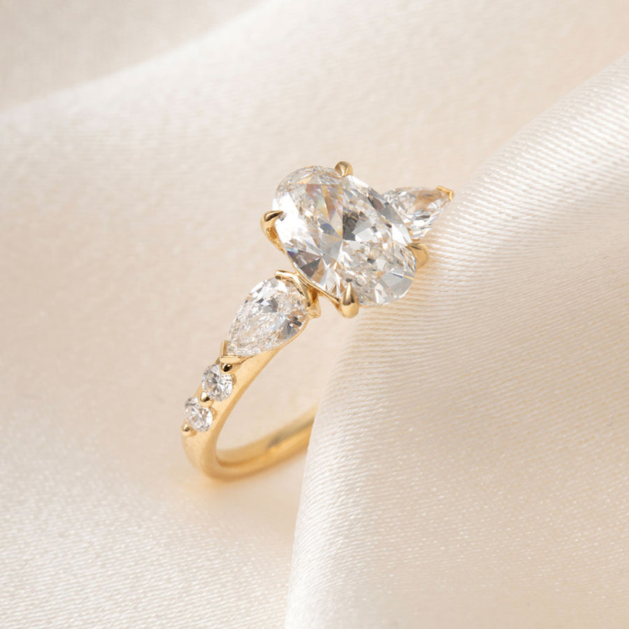 Three Stone & Dainty Pave-2.0 CT Oval Lab Grown Diamond Engagement Ring