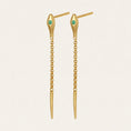 Load image into Gallery viewer, Golden Chain Drop Earrings with Emerald Accents
